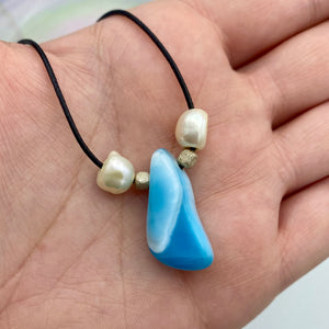 Larimar Necklace w/ Genuine Pearls - .925 Silver