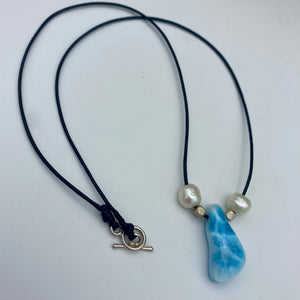 Larimar Necklace w/ Genuine Pearls - .925 Silver