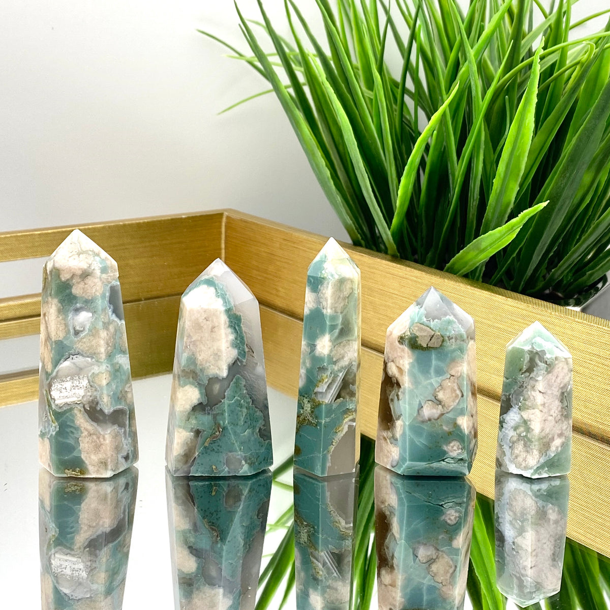 Green Flower Agate Towers