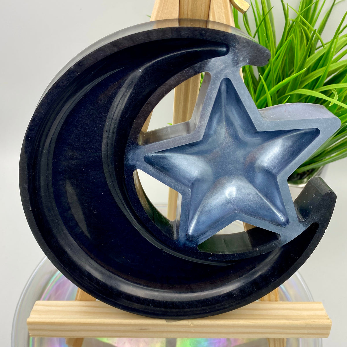 CRESCENT MOON & STAR TRAY / DISH / BOWL - BLACK / SILVER #2