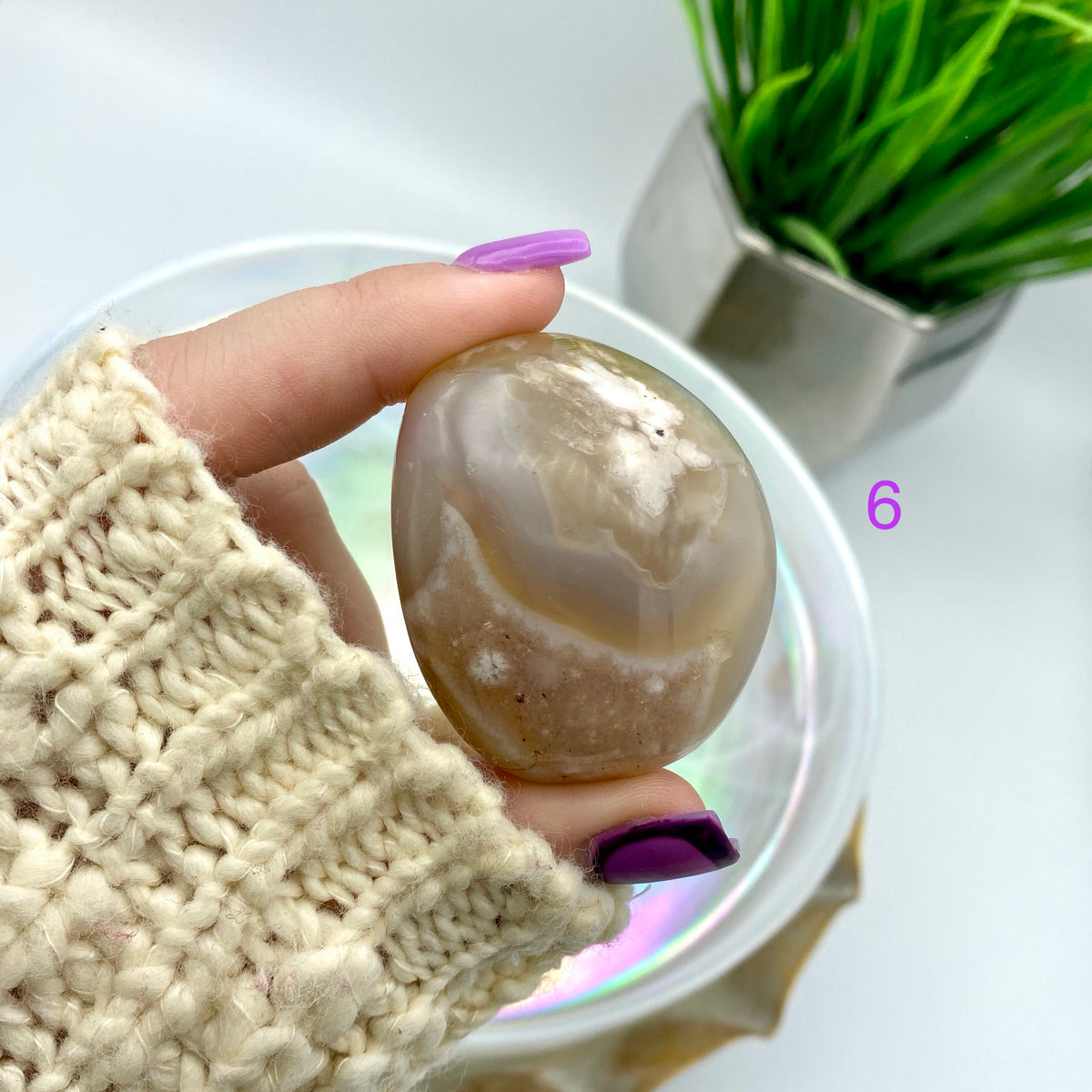 Flower Agate Palm Stones