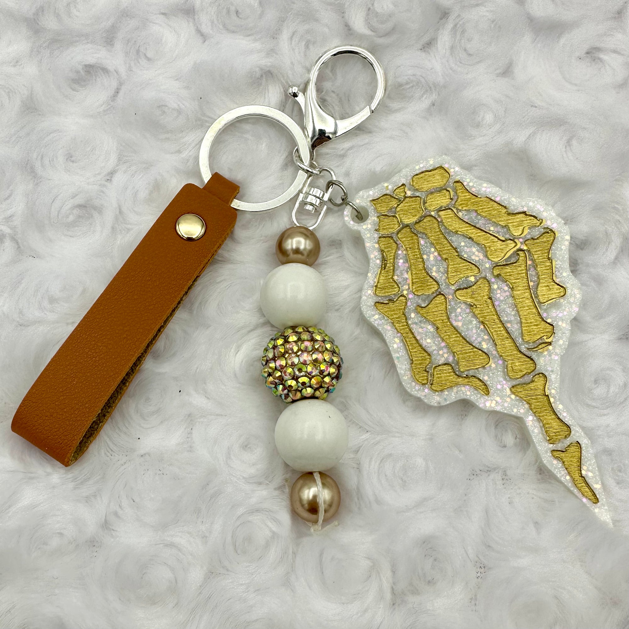 Self Defense Keychain - "White/Gold Skeleton"