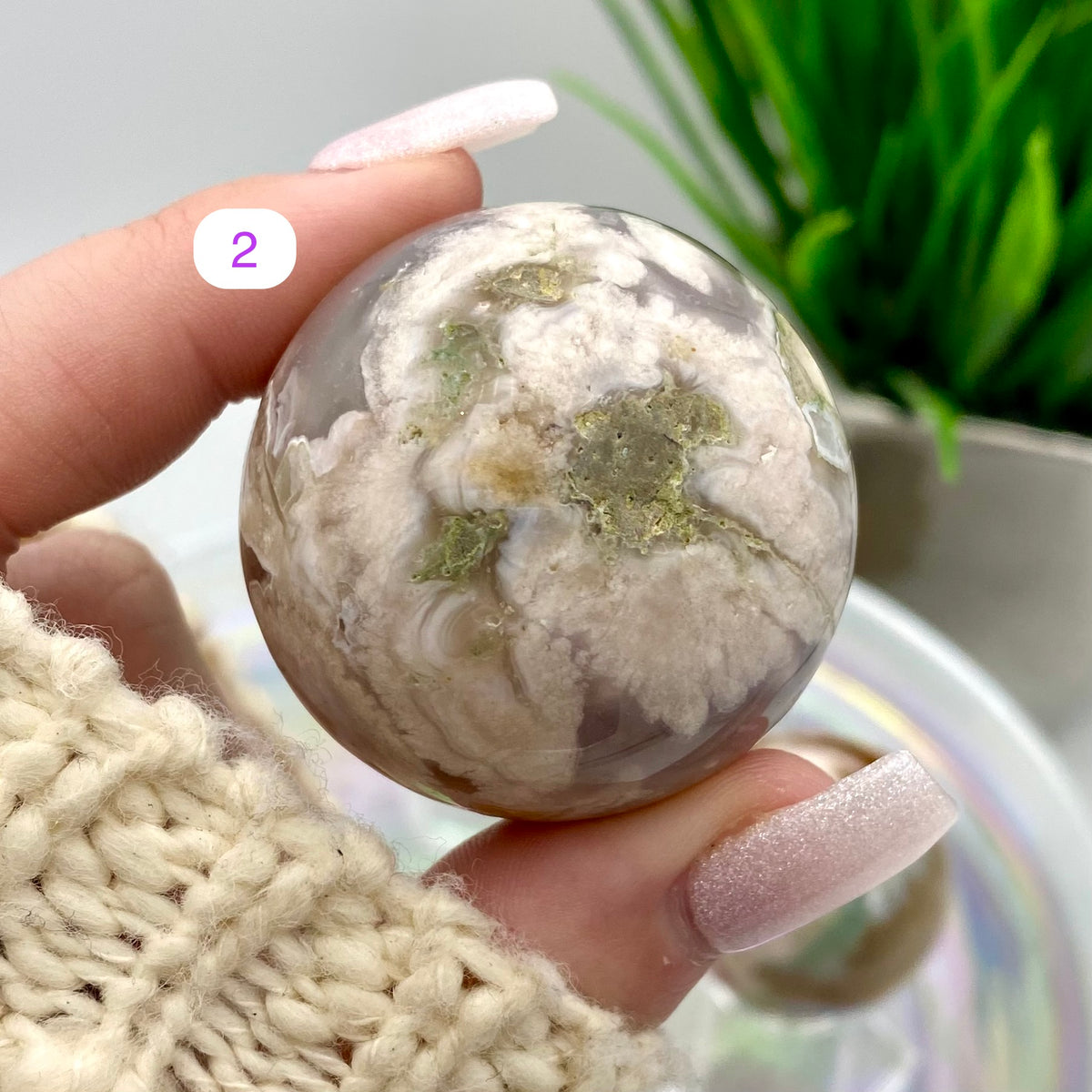 Flower Agate w/ Green Small Spheres