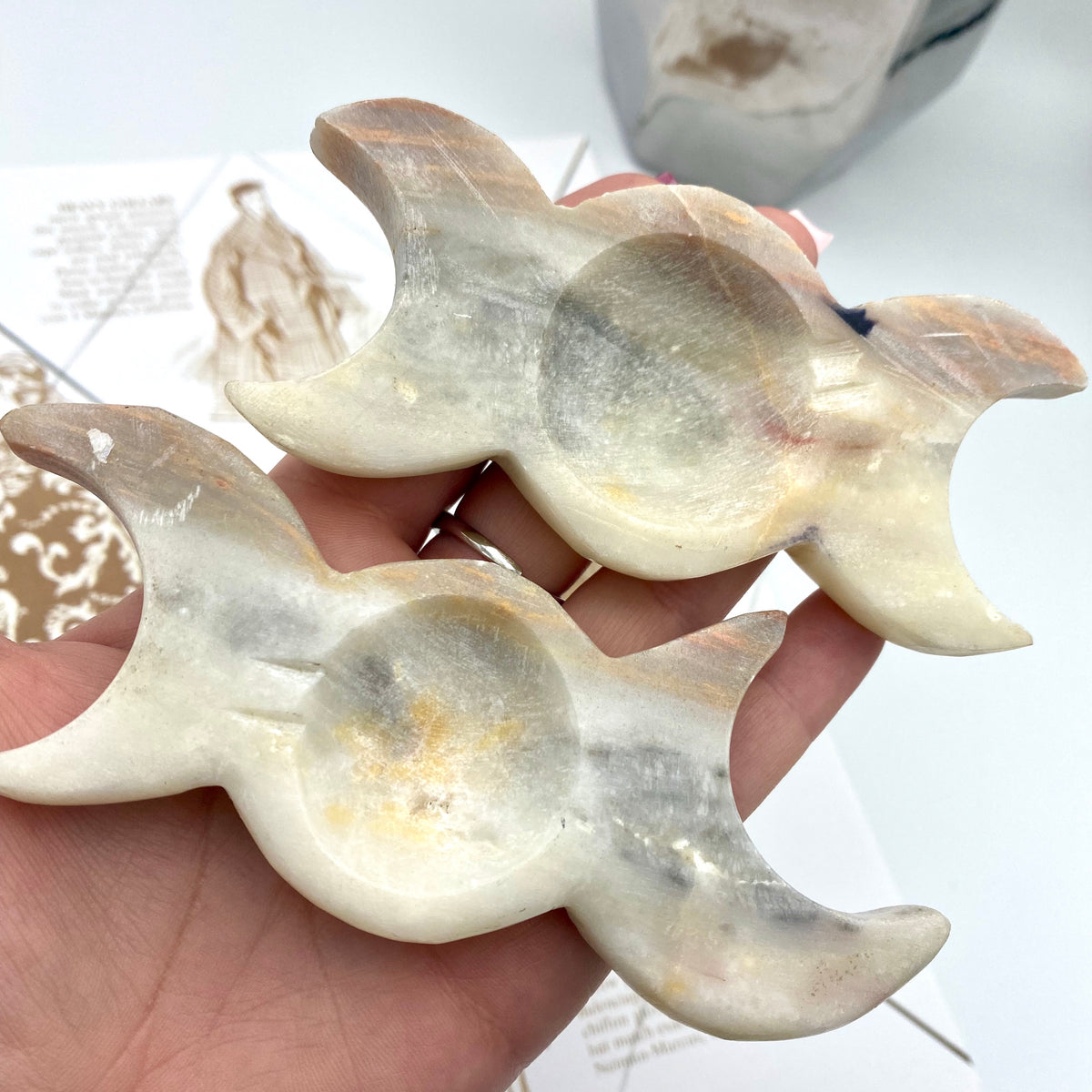 Peach Calcite Triple Moon Bowl