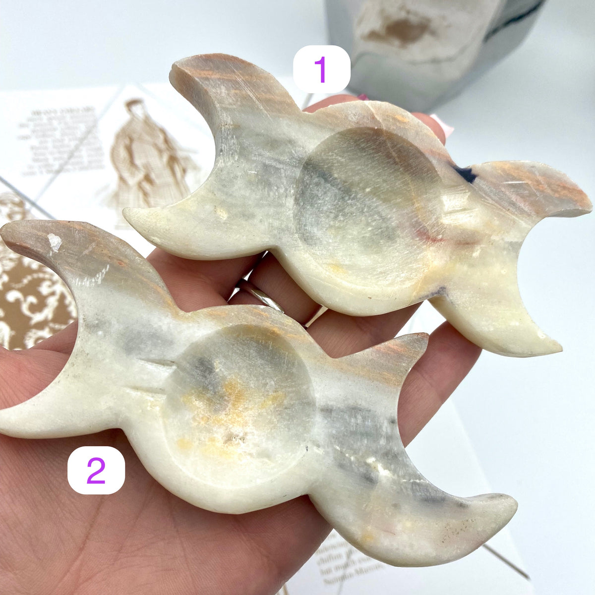 Peach Calcite Triple Moon Bowl