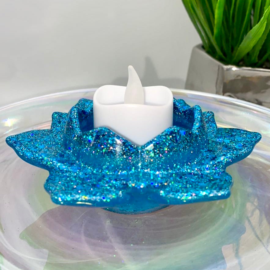 LOTUS CANDLE HOLDER / TRINKET DISH - BLUE