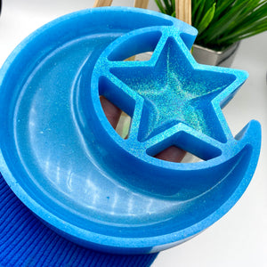 CRESCENT MOON & STAR TRAY / DISH / BOWL - BLUE