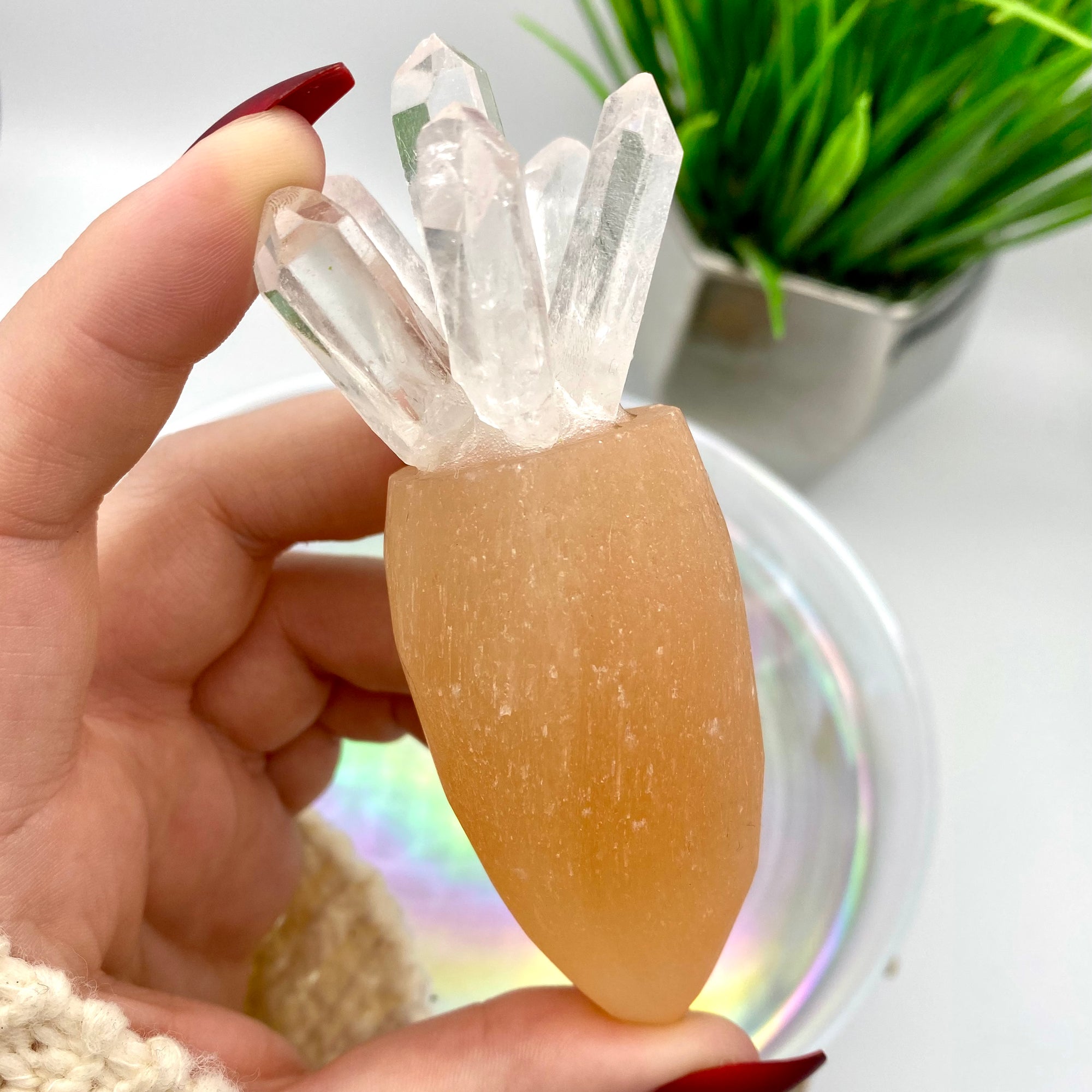 Peach Satin Spar & Clear Quartz Carrots