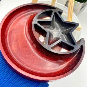 CRESCENT MOON & STAR TRAY / DISH / BOWL - BLACK / RED