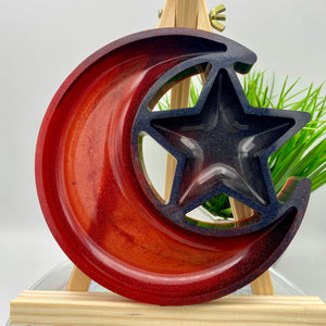 CRESCENT MOON & STAR TRAY / DISH / BOWL - BLACK / RED