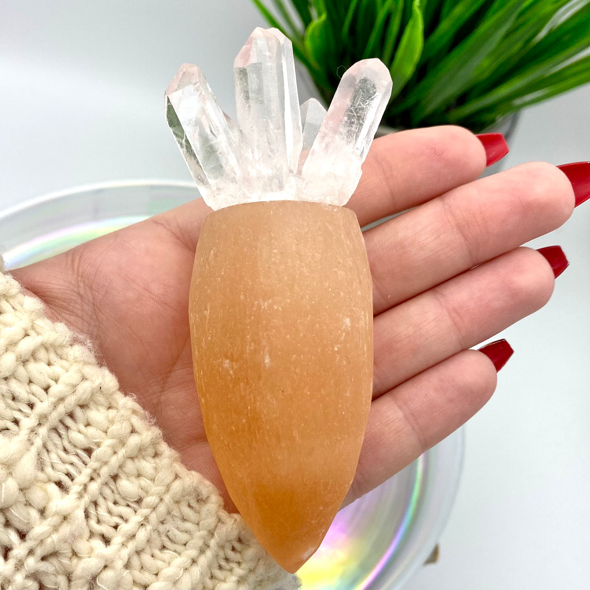 Peach Satin Spar & Clear Quartz Carrots