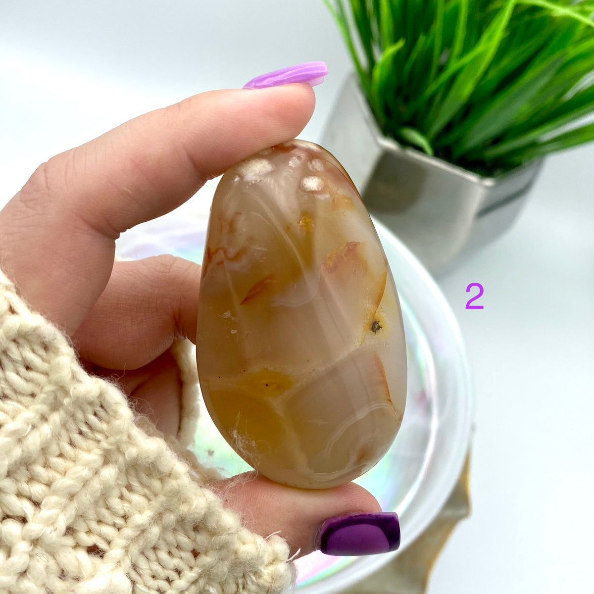 Flower Agate Palm Stones