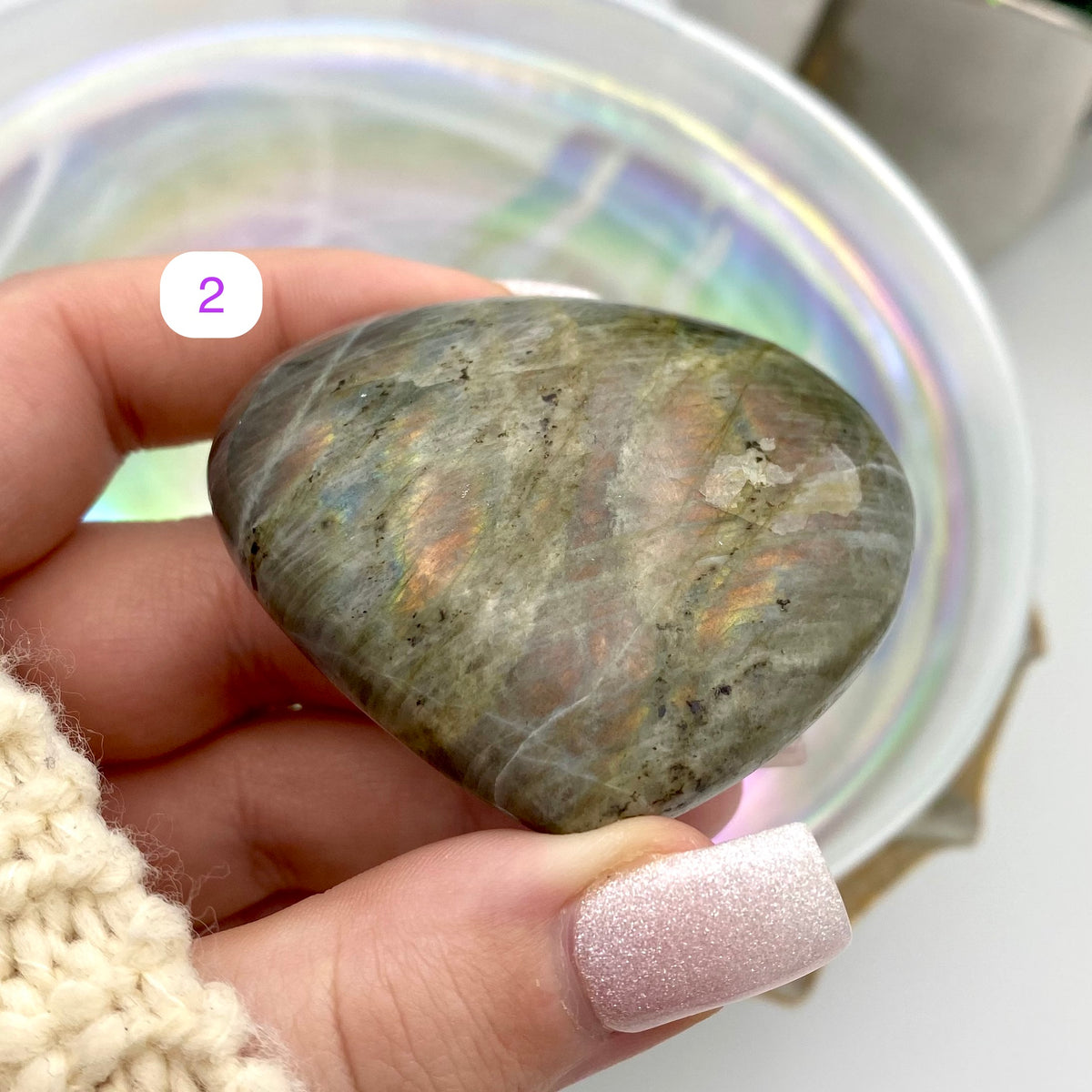 Labradorite Orange Flashy Hearts
