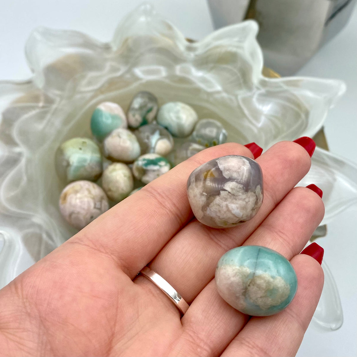 Green Flower Agate Tumbles