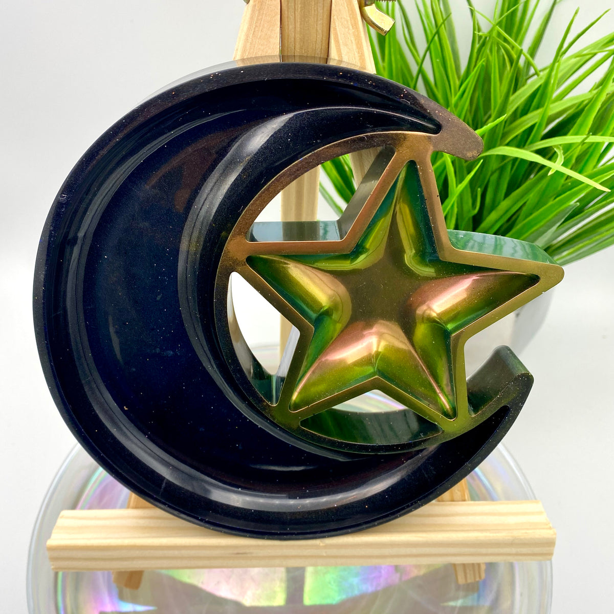 CRESCENT MOON & STAR TRAY / DISH / BOWL - BLACK / GOLD