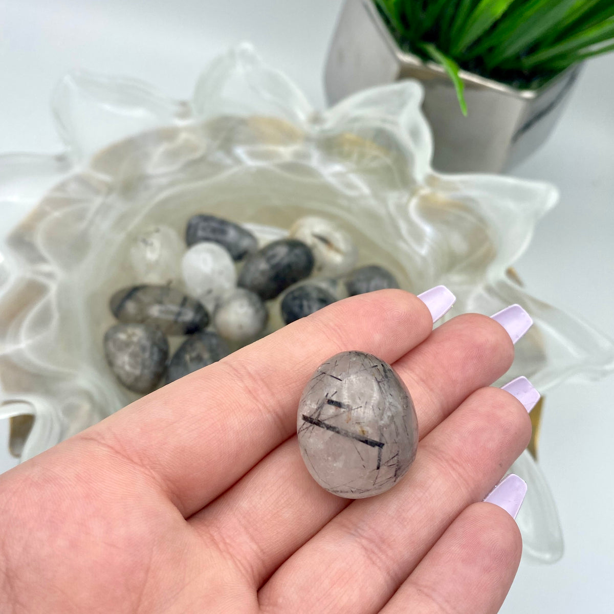 Black Tourmaline in Quartz Tumbles