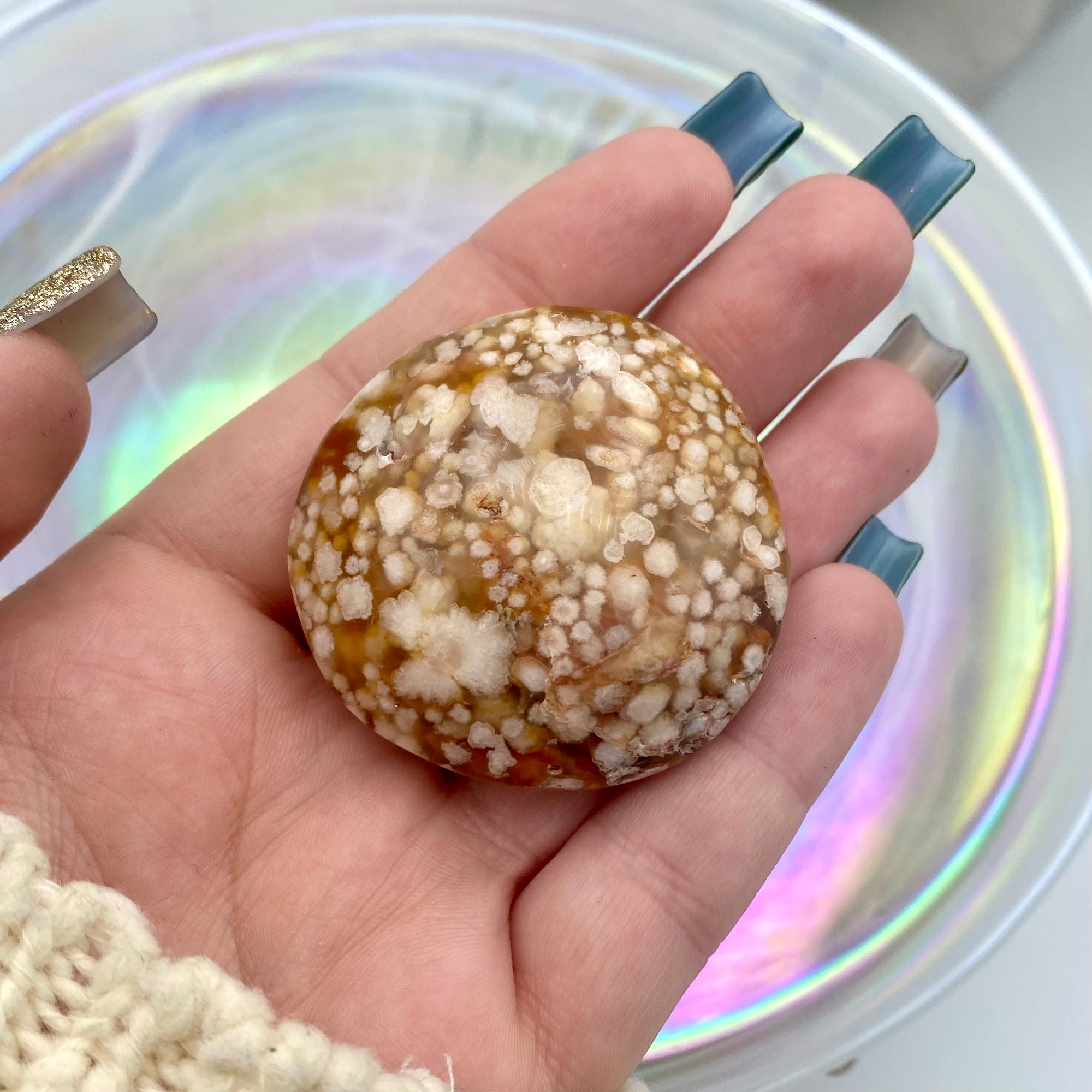 Carnelian X Flower Agate Palm Stone