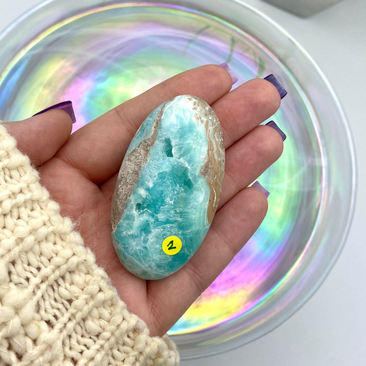 Blue Aragonite Palm Stones