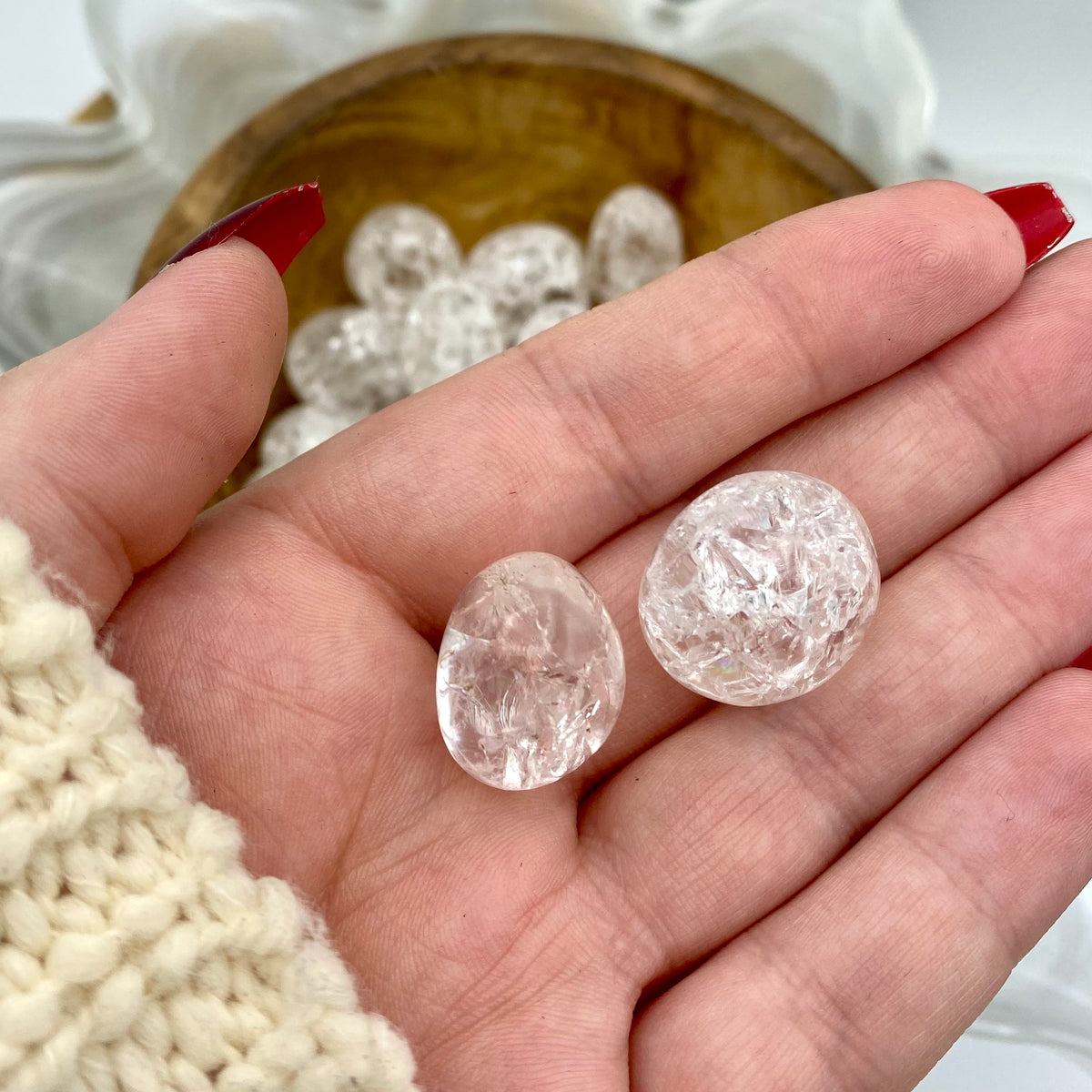 Fire & Ice Crackle Clear Quartz Tumbles