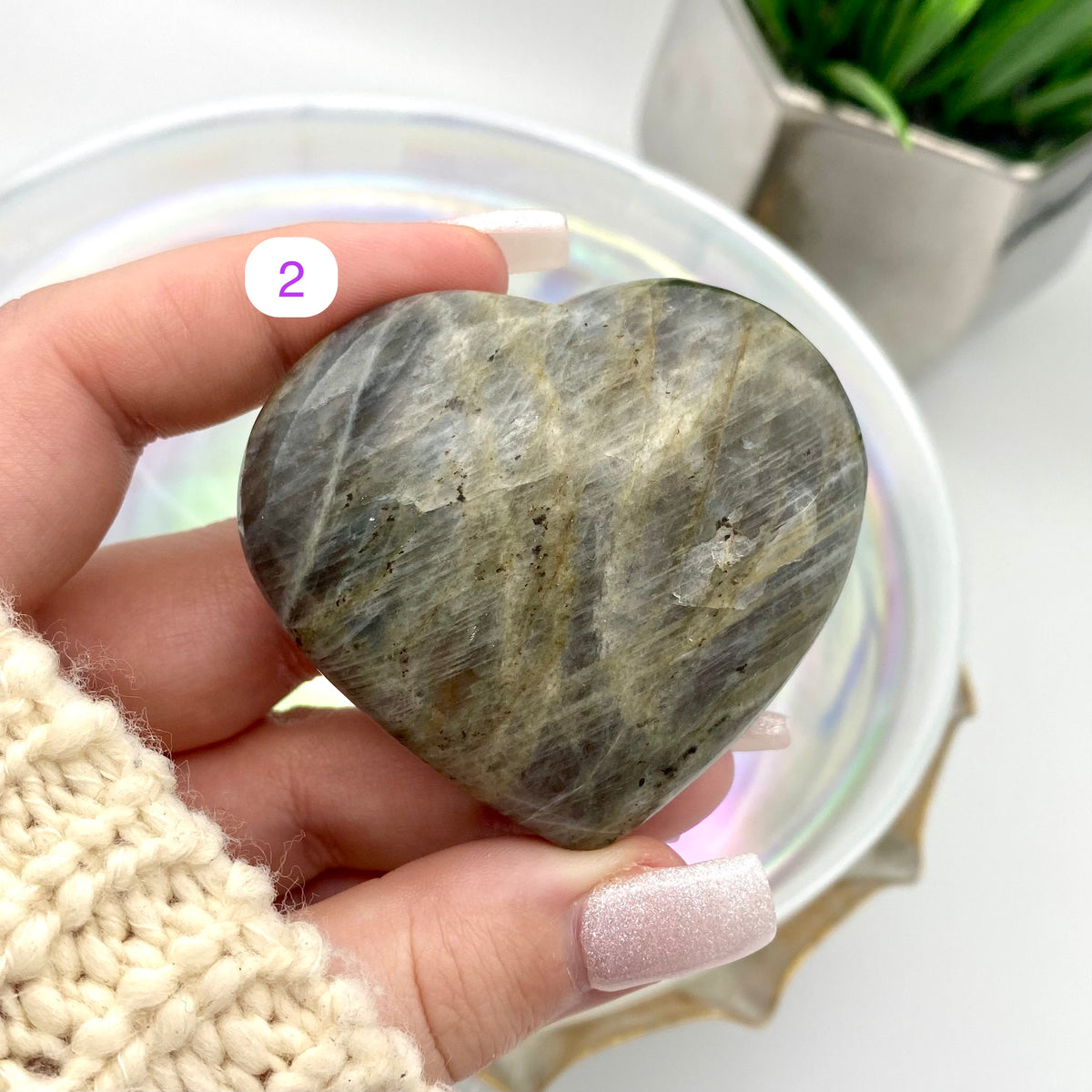 Labradorite Orange Flashy Hearts