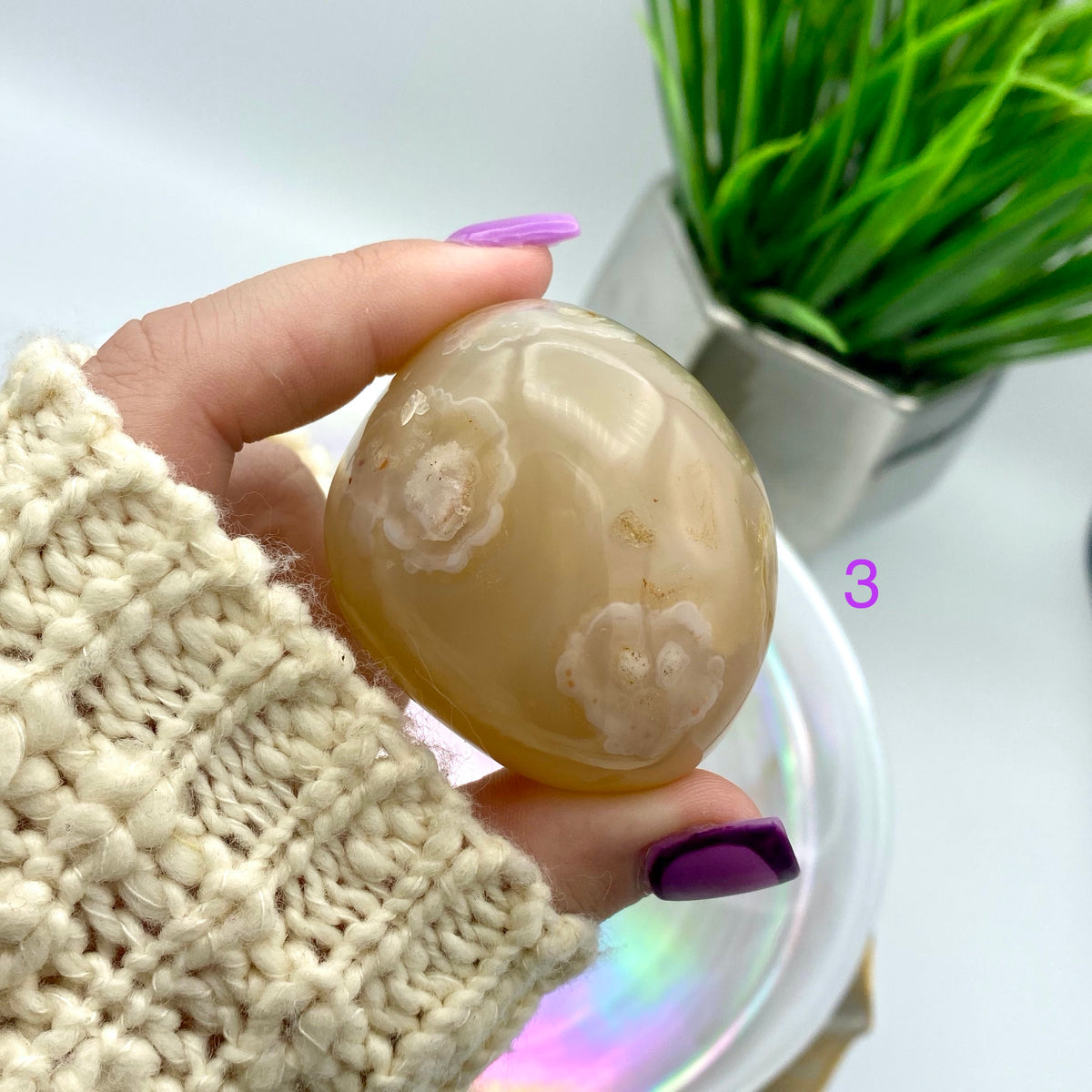 Flower Agate Palm Stones