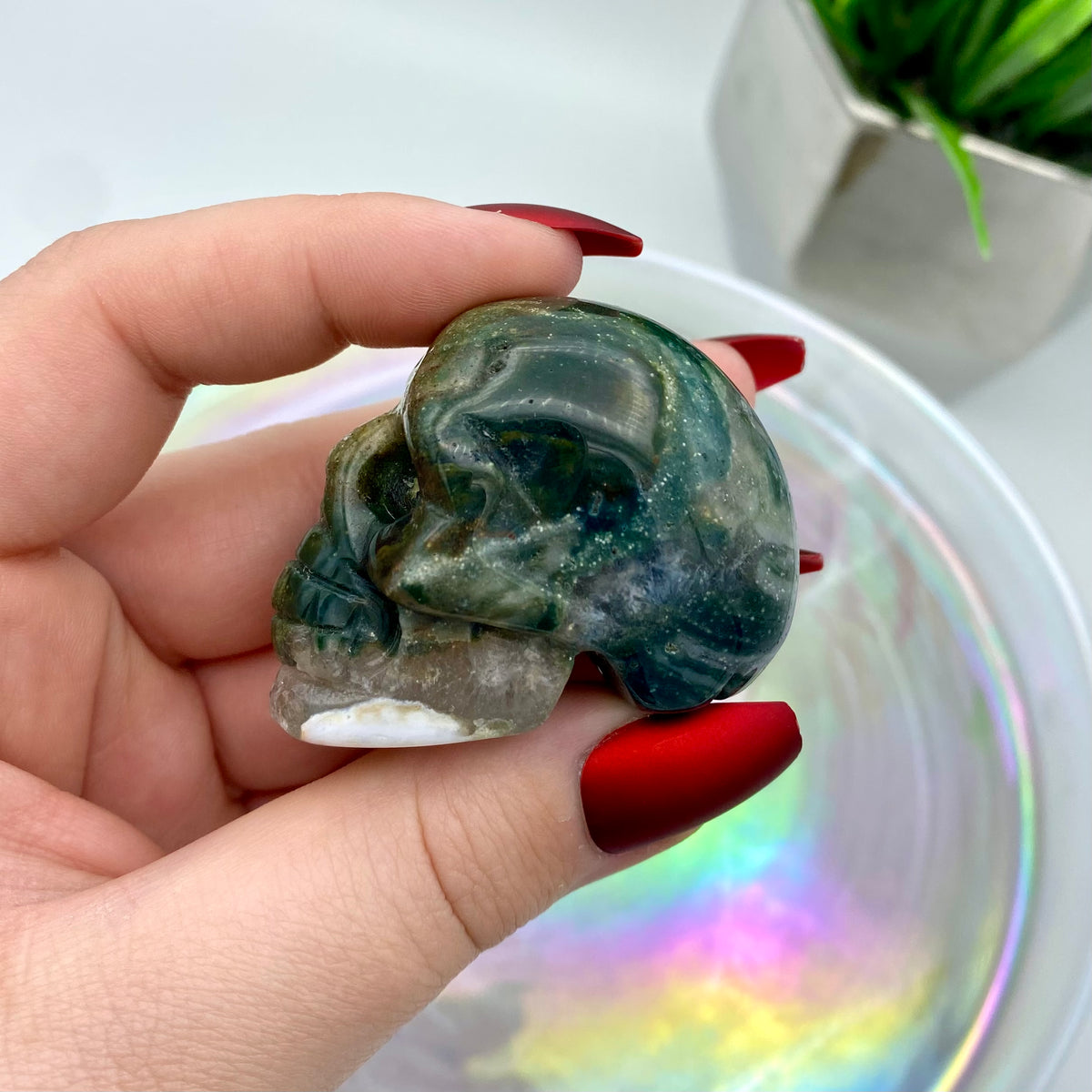 Moss Agate Skull #1